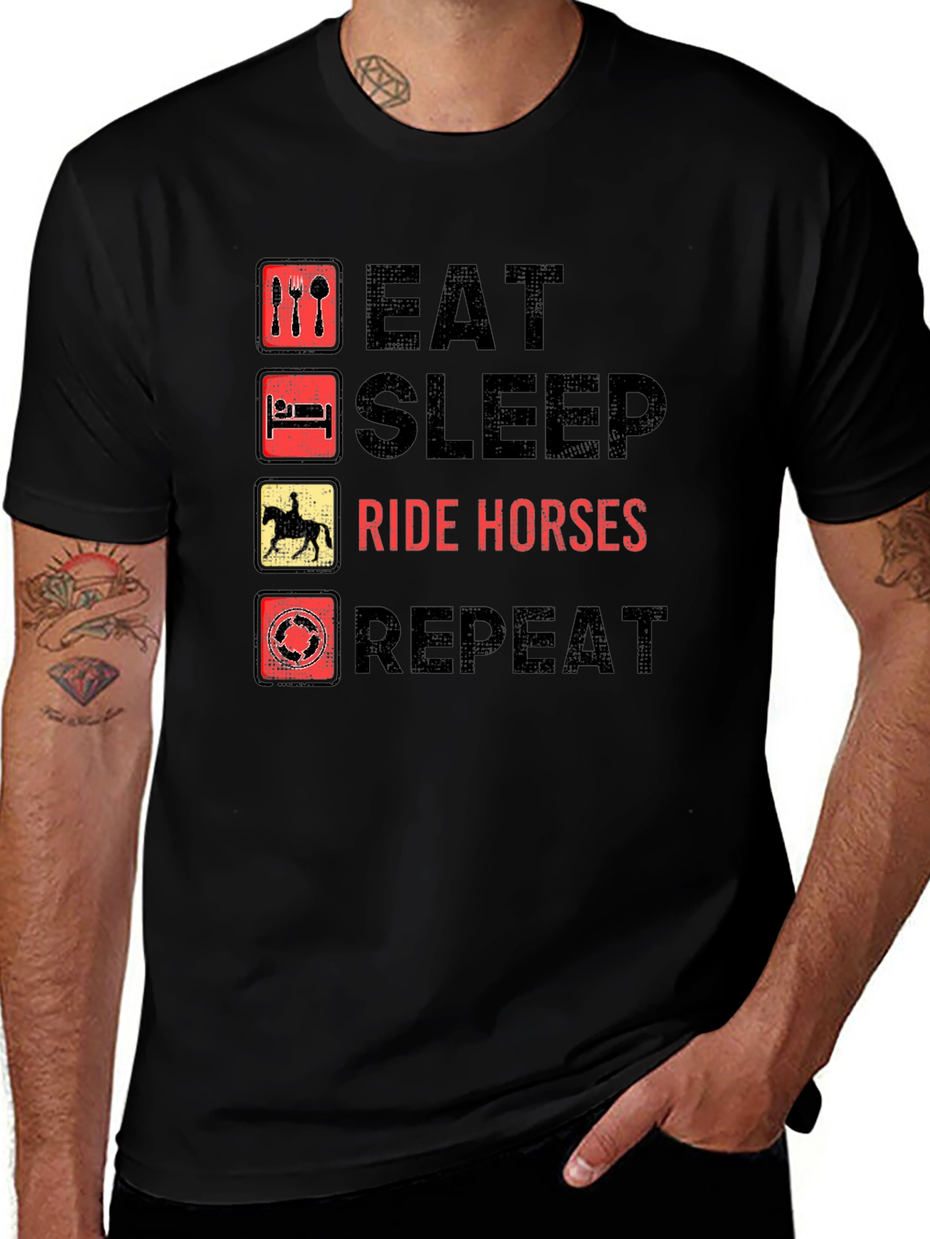Eat Sleep Ride Horses Repeat Black T-Shirt