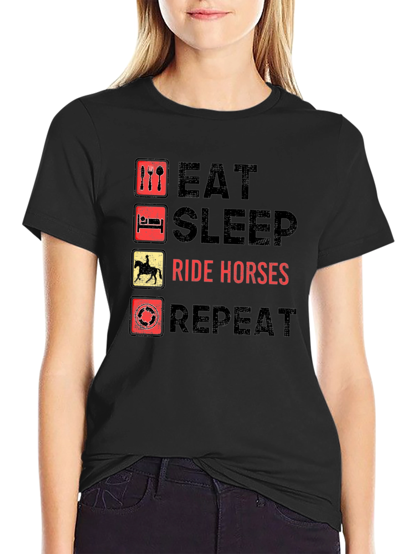 Eat Sleep Ride Horses Repeat Black T-Shirt