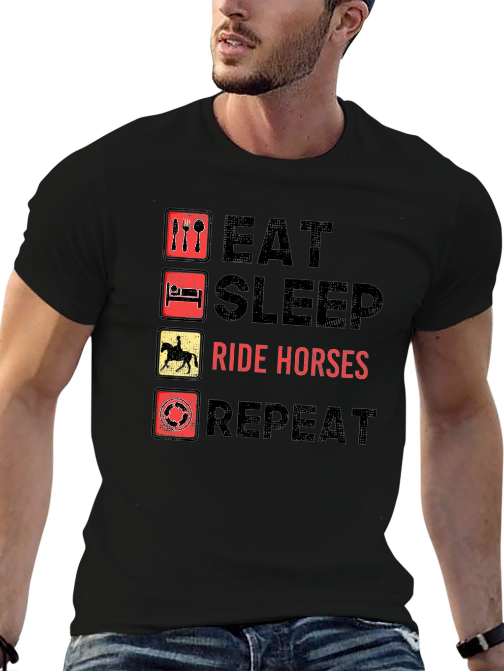Eat Sleep Ride Horses Repeat Black T-Shirt