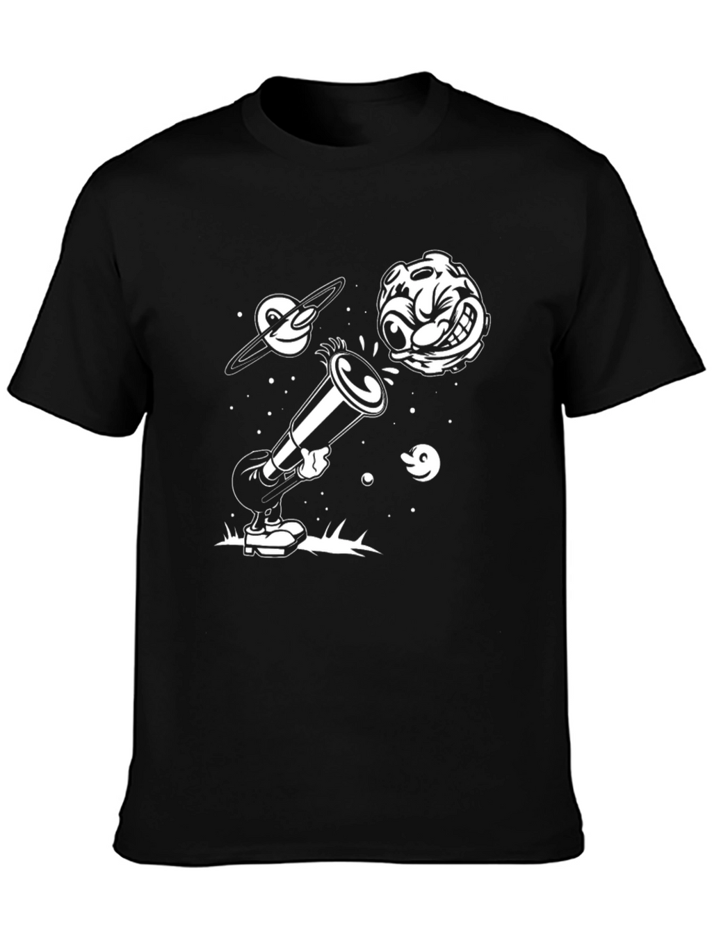 Cartoon Space Tee - Black Graphic T-Shirt
