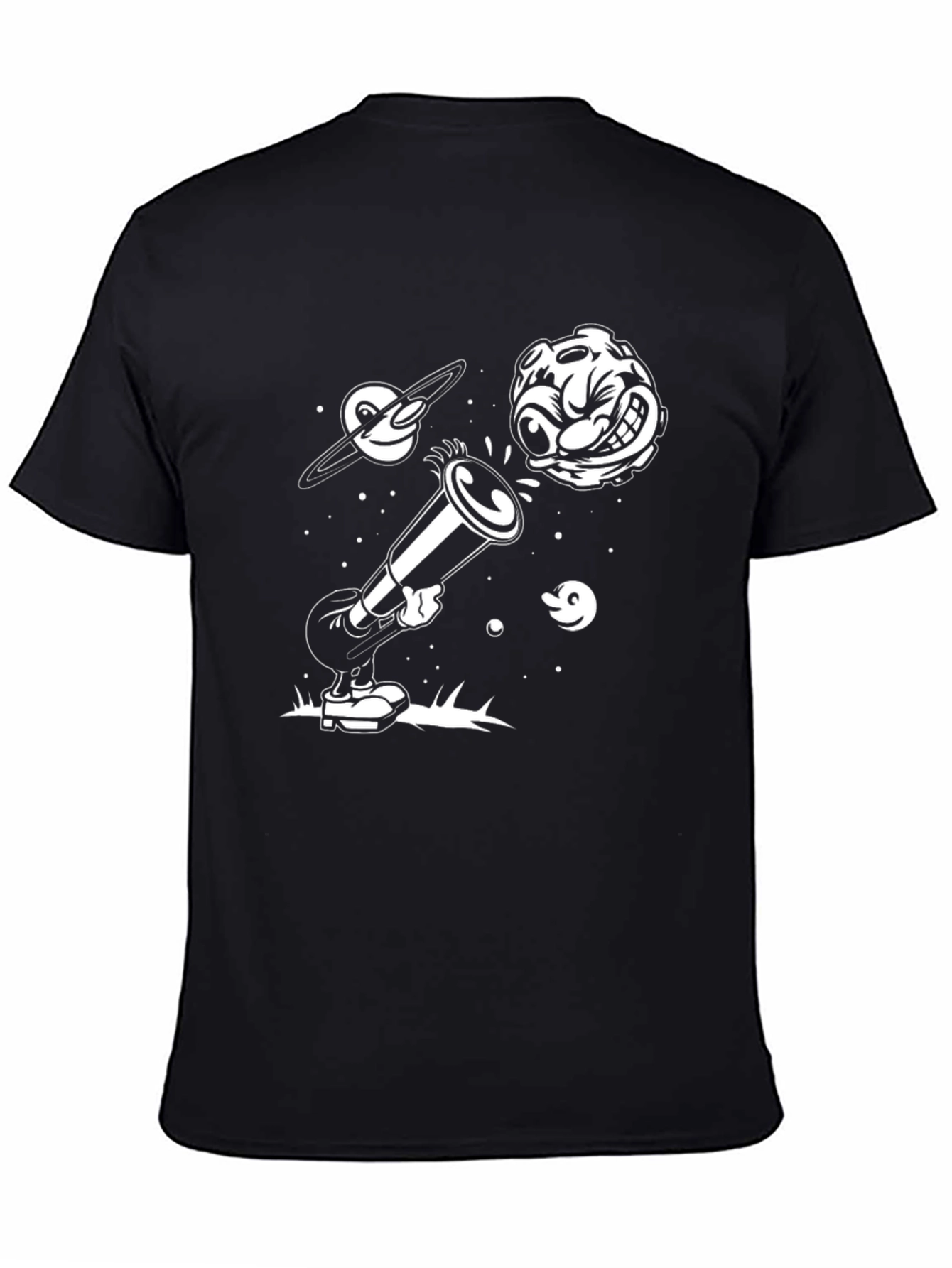 Cartoon Space Tee - Black Graphic T-Shirt