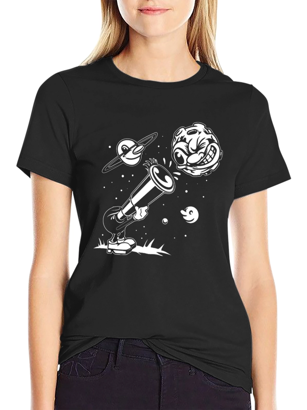Cartoon Space Tee - Black Graphic T-Shirt