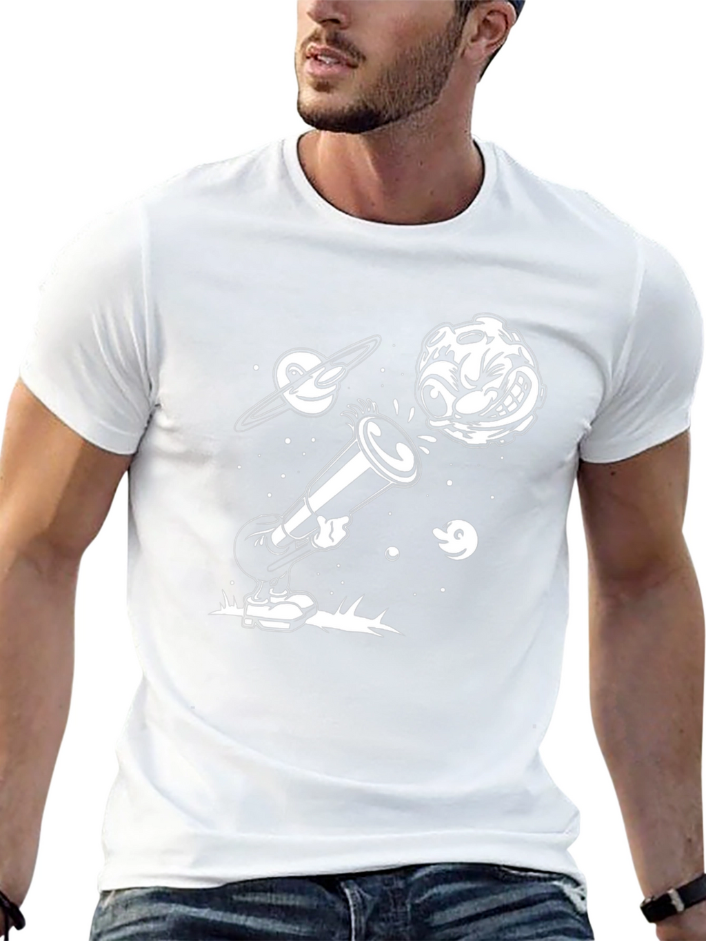 Cartoon Space Tee - Black Graphic T-Shirt