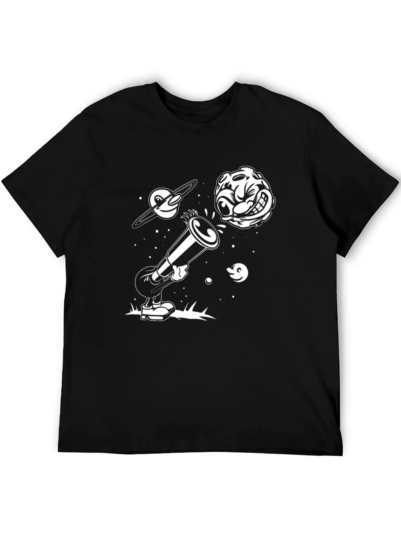 Cartoon Space Tee - Black Graphic T-Shirt