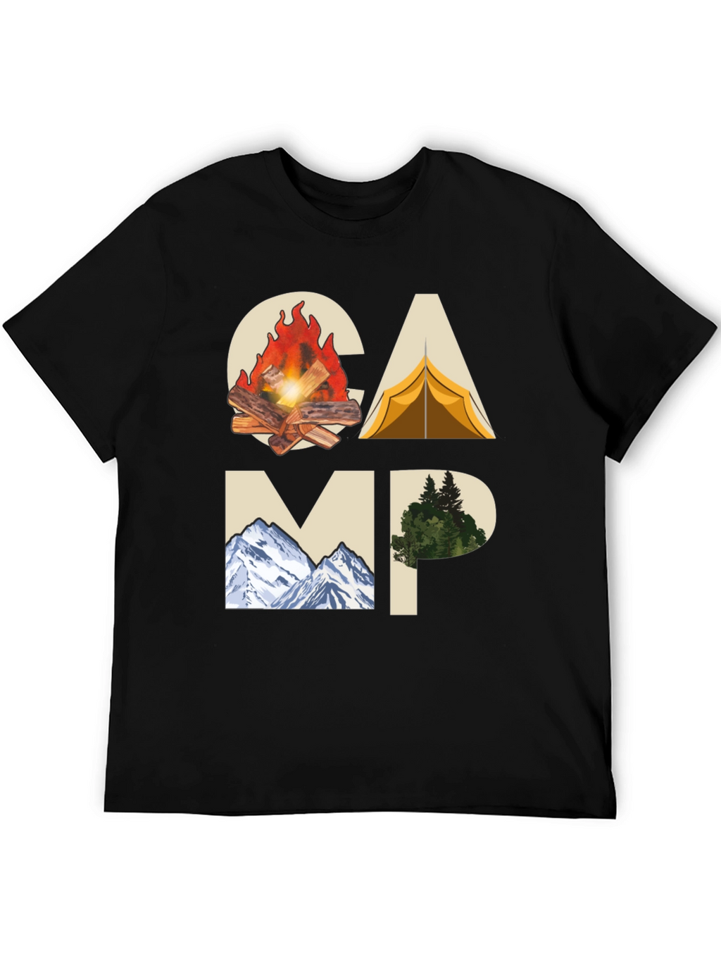 Camping Adventure Graphic Tee - Black Cotton T-Shirt