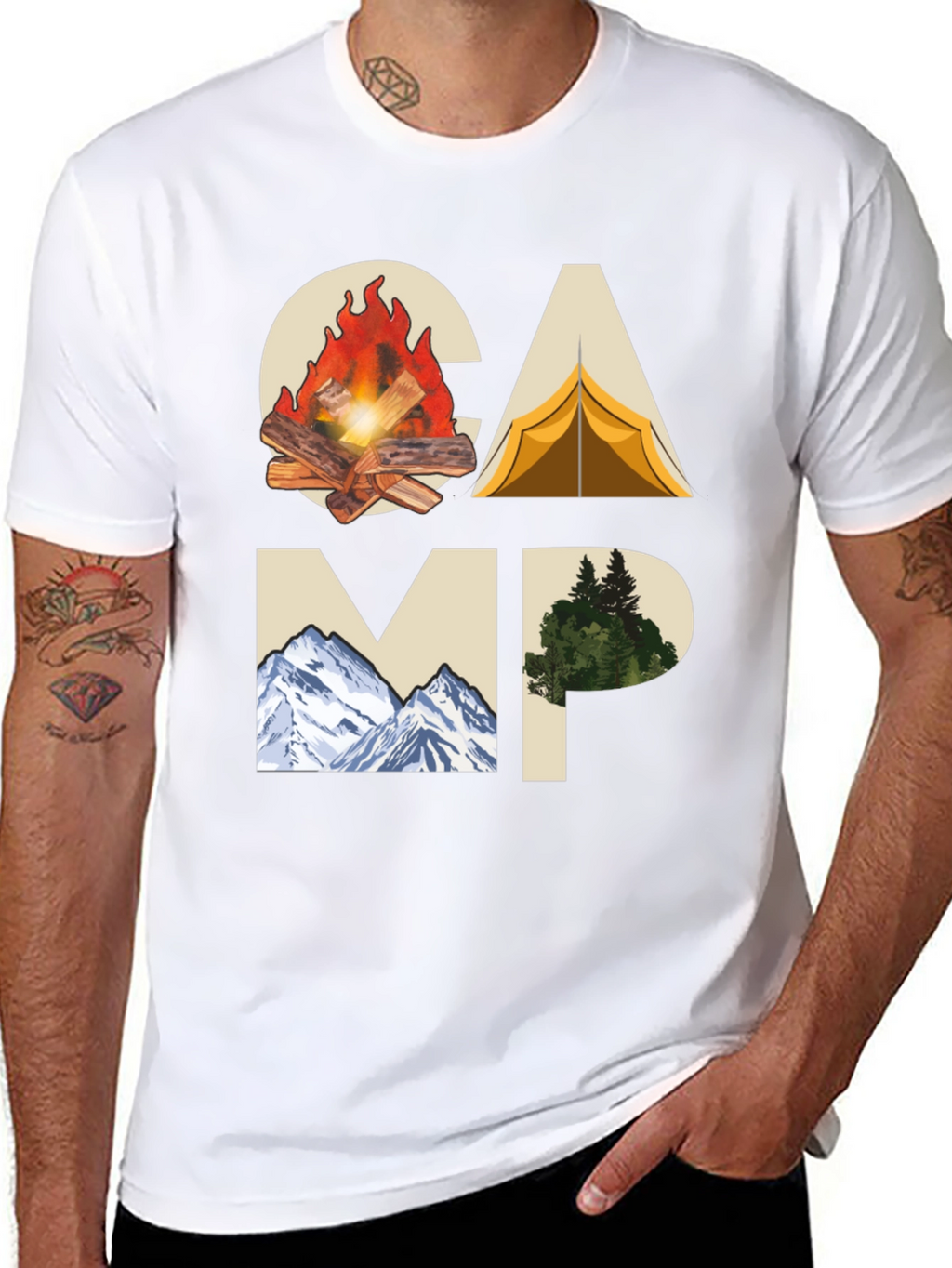 Camping Adventure Graphic Tee - Black Cotton T-Shirt