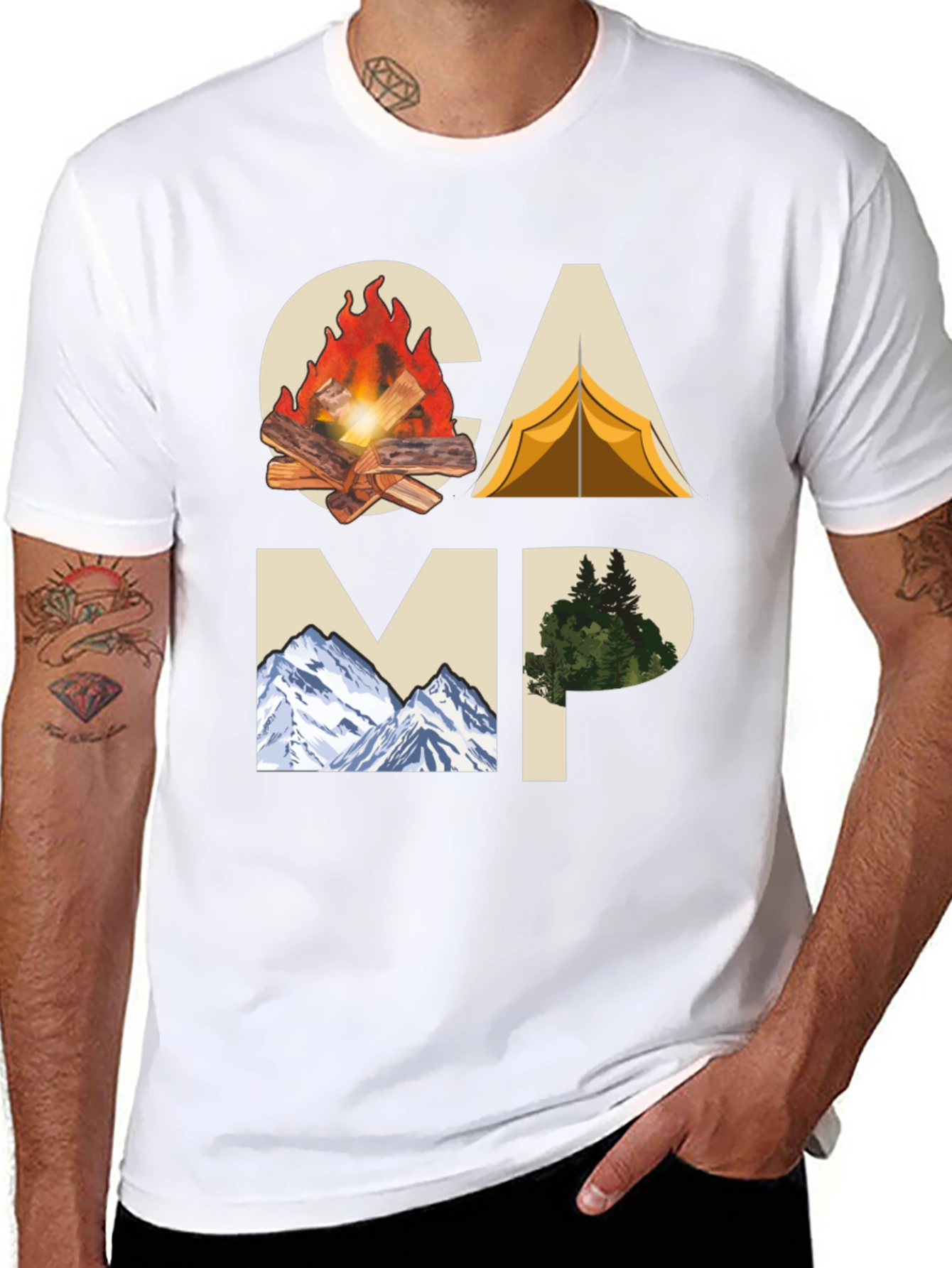 Camping Adventure Graphic Tee - Black Cotton T-Shirt