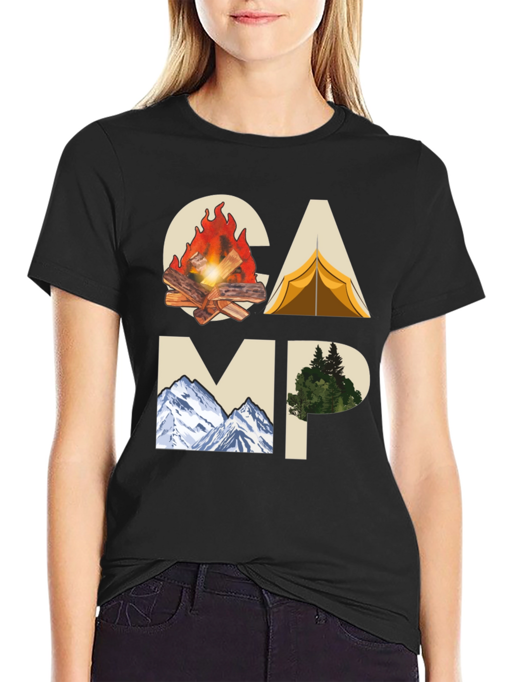 Camping Adventure Graphic Tee - Black Cotton T-Shirt
