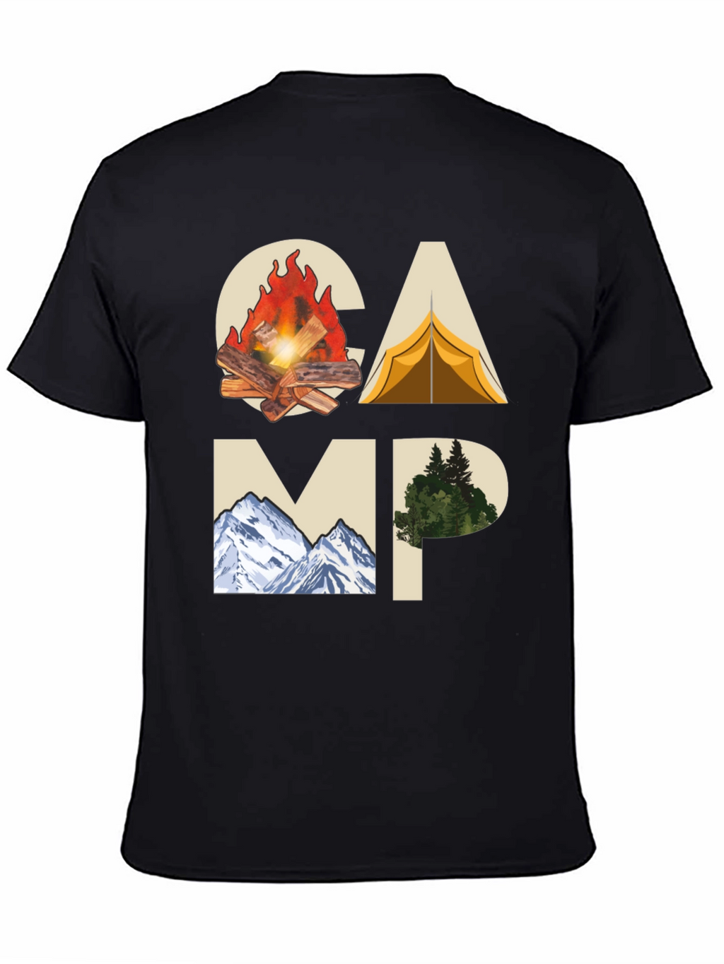 Camping Adventure Graphic Tee - Black Cotton T-Shirt