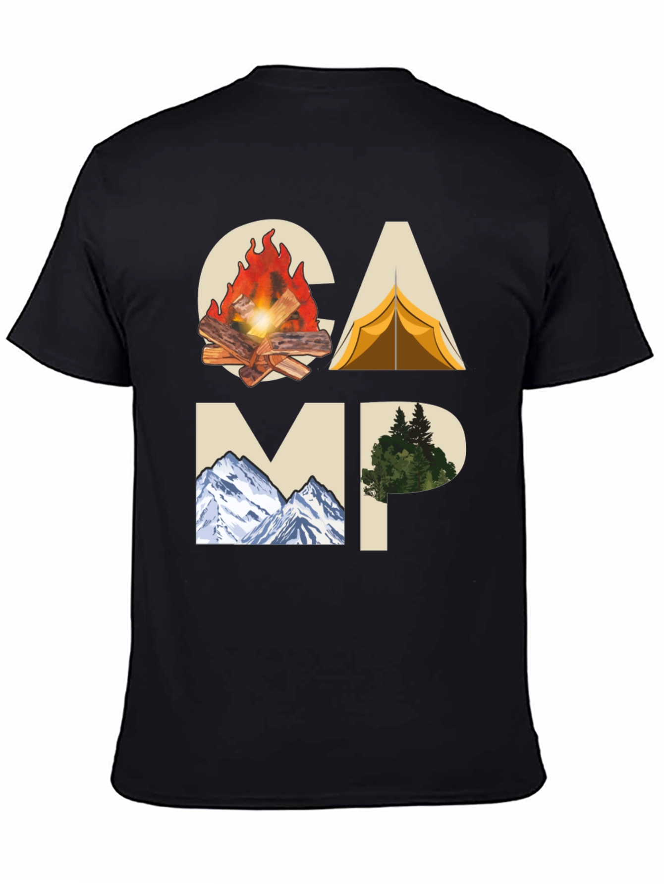 Camping Adventure Graphic Tee - Black Cotton T-Shirt