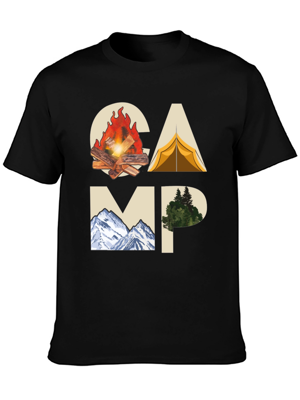 Camping Adventure Graphic Tee - Black Cotton T-Shirt