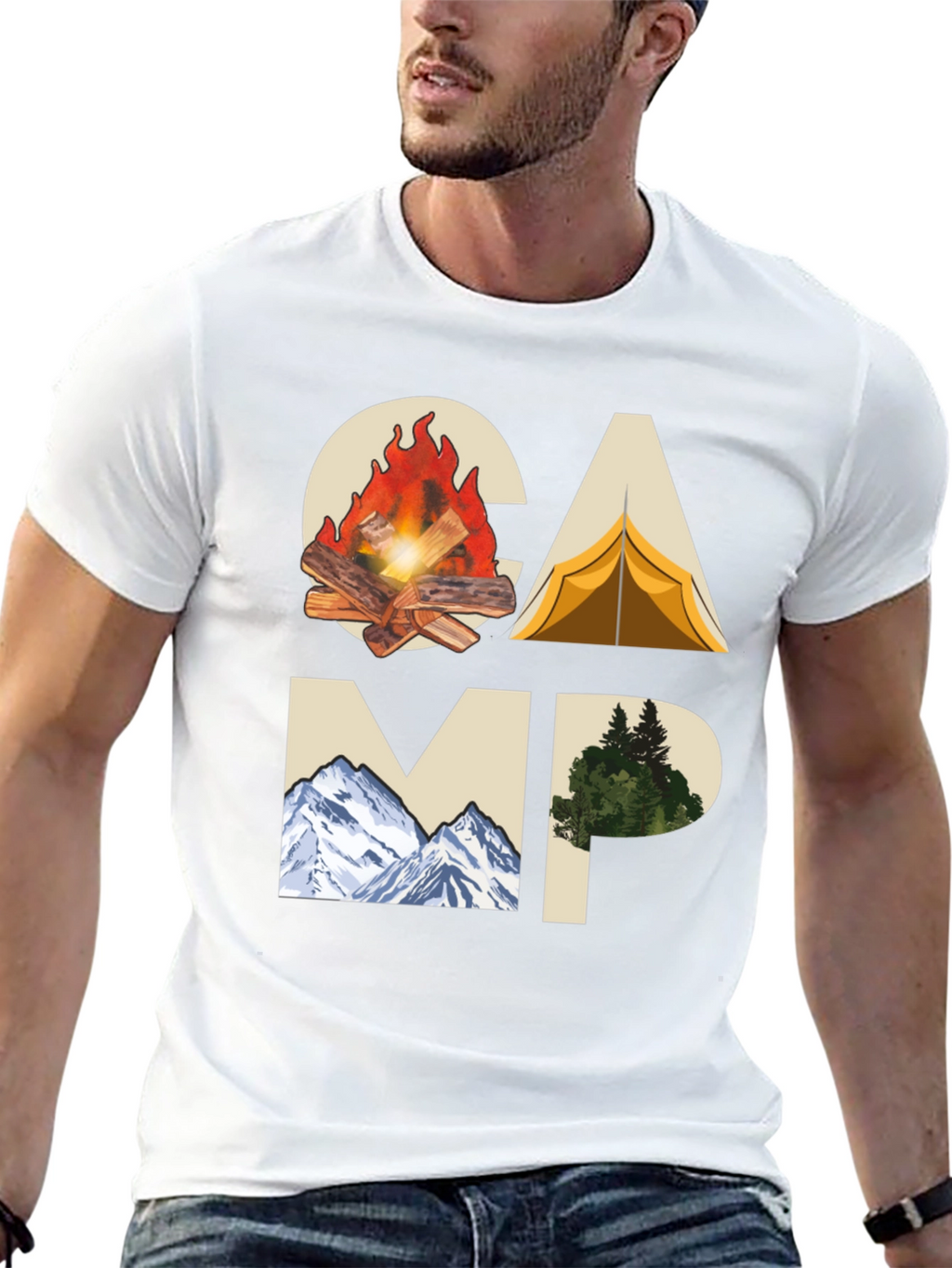 Camping Adventure Graphic Tee - Black Cotton T-Shirt