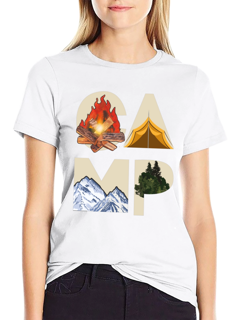 Camping Adventure Graphic Tee - Black Cotton T-Shirt