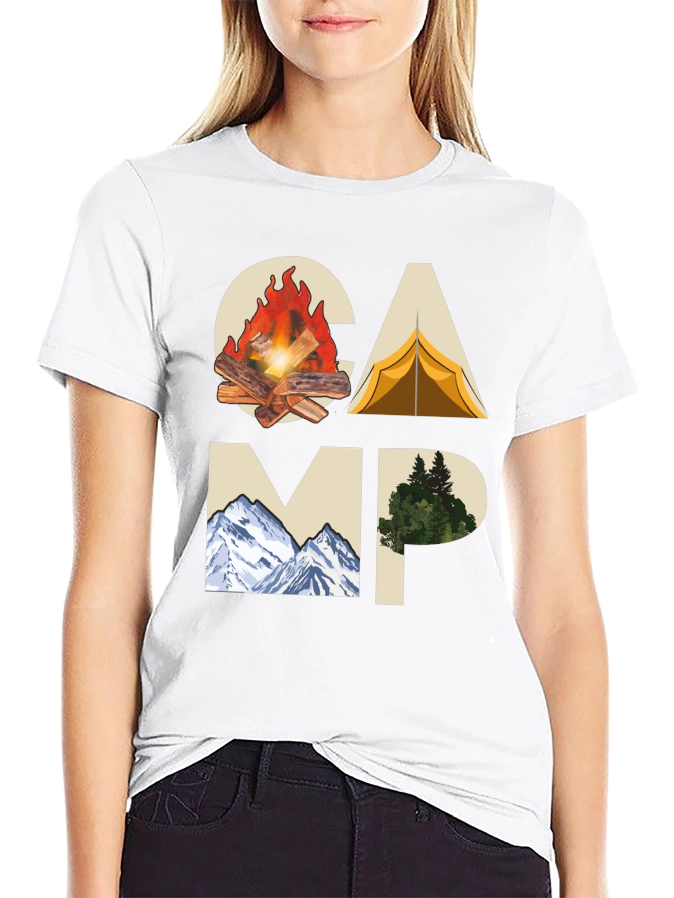 Camping Adventure Graphic Tee - Black Cotton T-Shirt