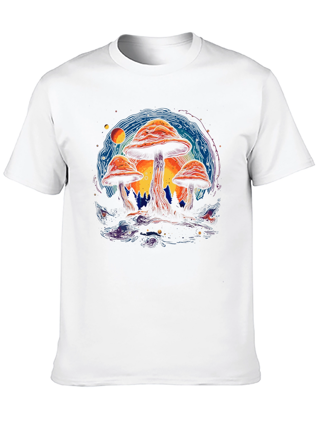 Psychedelic Mushroom Graphic Tee - Black Cotton T-Shirt