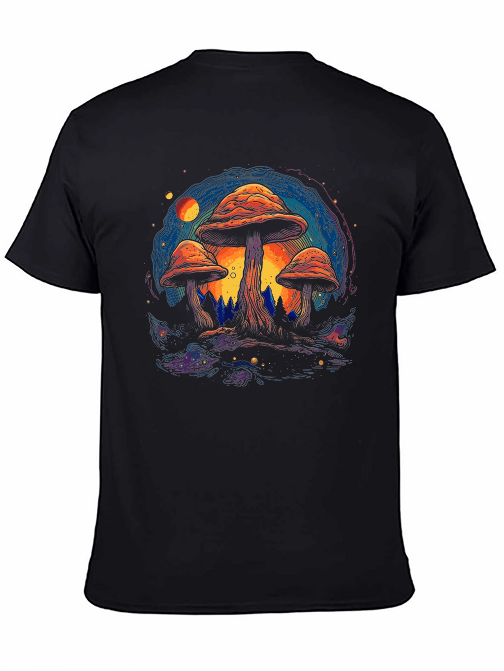 Psychedelic Mushroom Graphic Tee - Black Cotton T-Shirt
