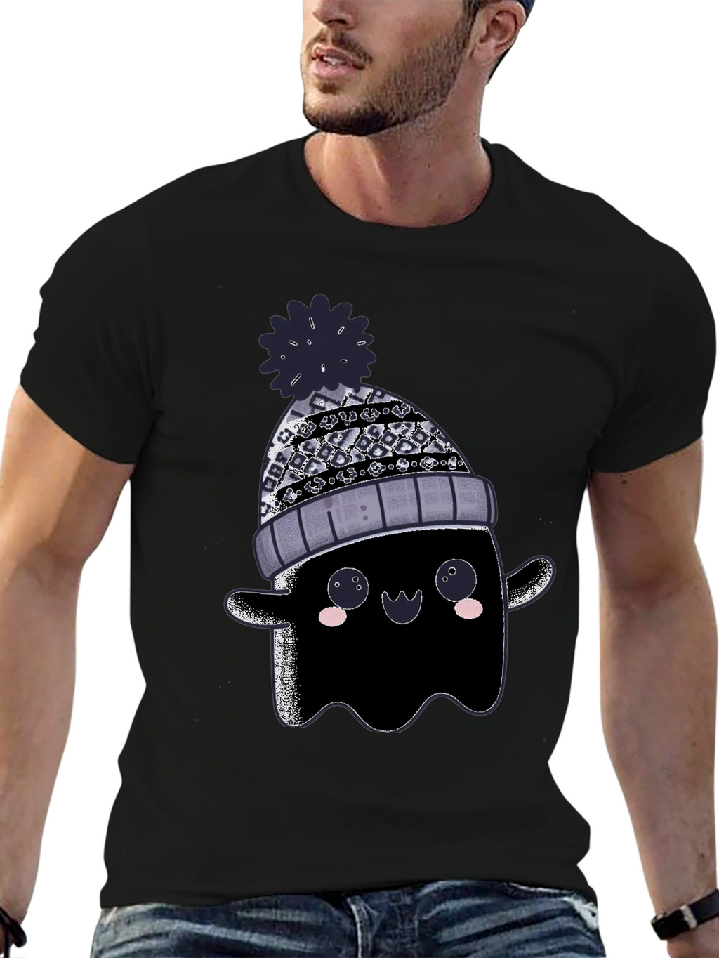 Cute Ghost in Beanie Graphic Tee