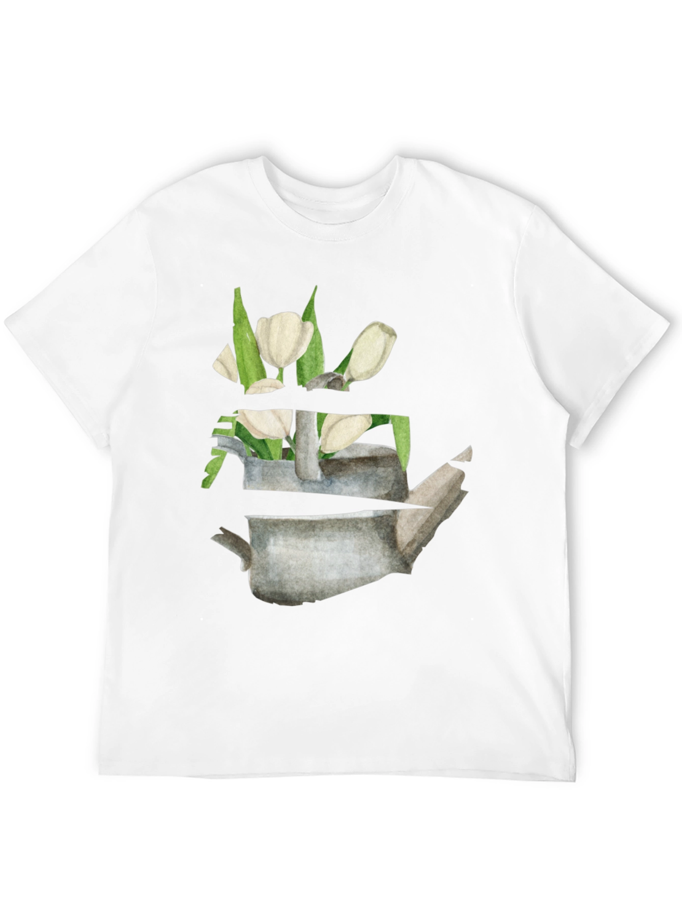 Floral Teapot Graphic Tee - Black Cotton Casual Shirt