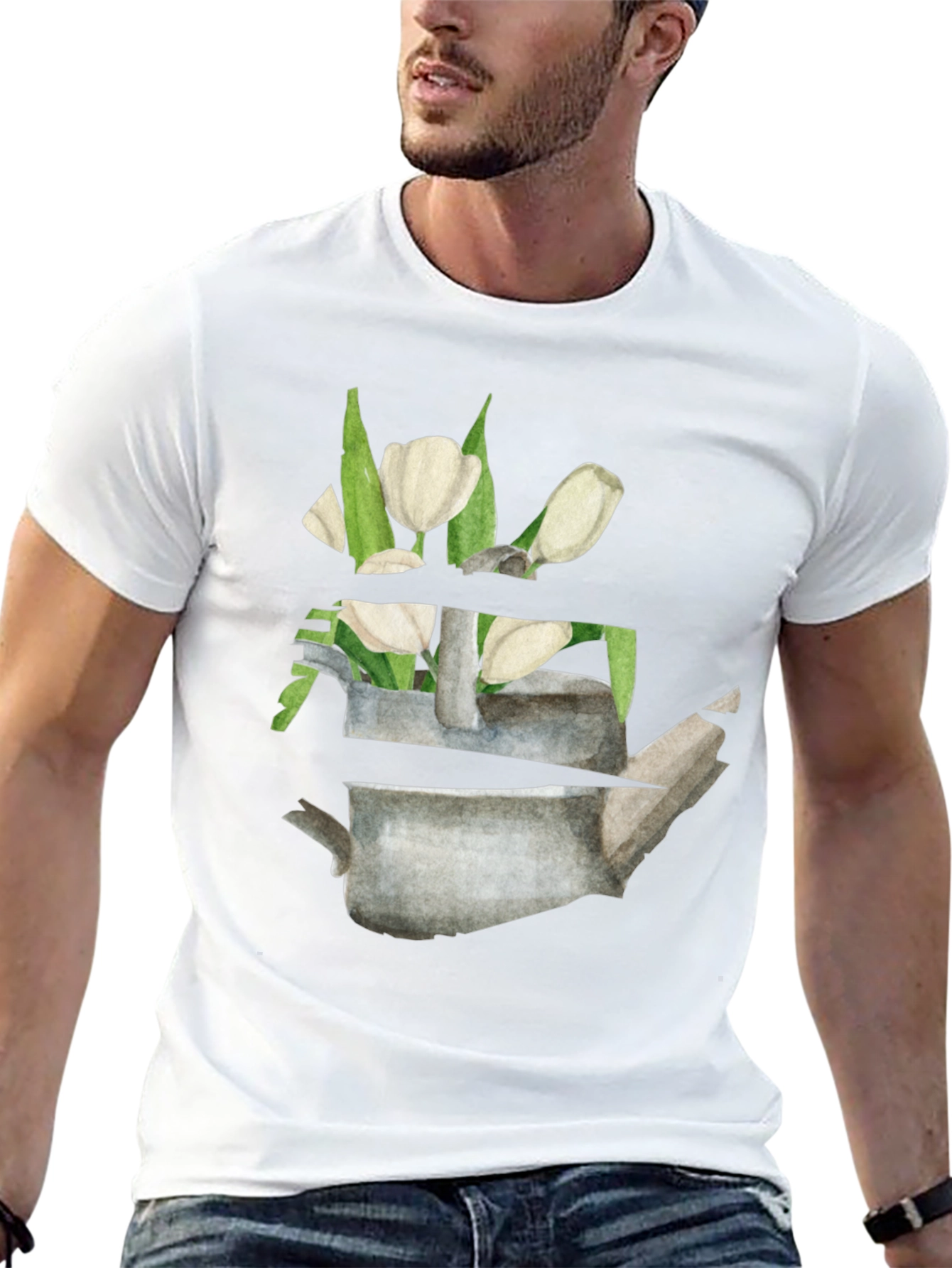 Floral Teapot Graphic Tee - Black Cotton Casual Shirt