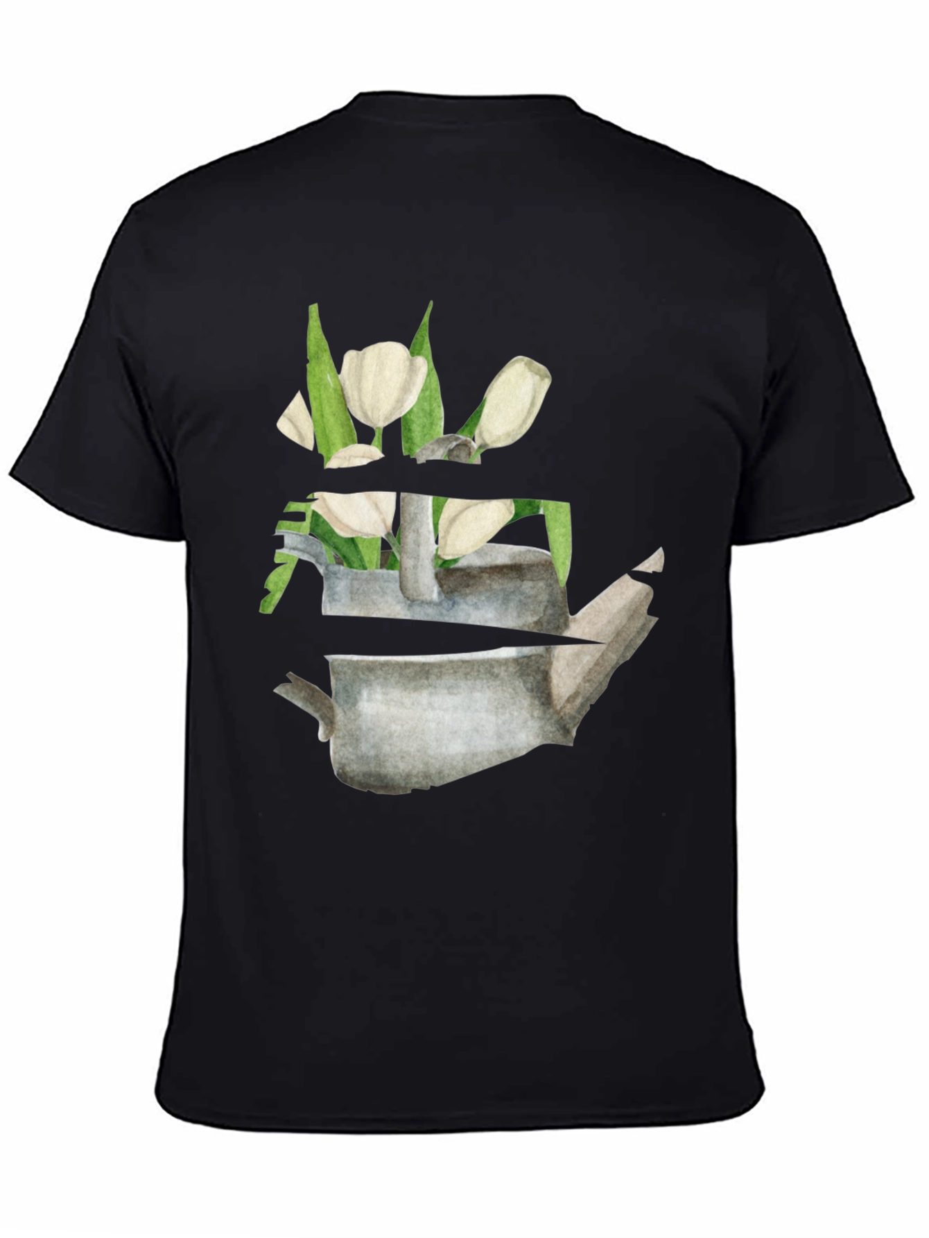 Floral Teapot Graphic Tee - Black Cotton Casual Shirt