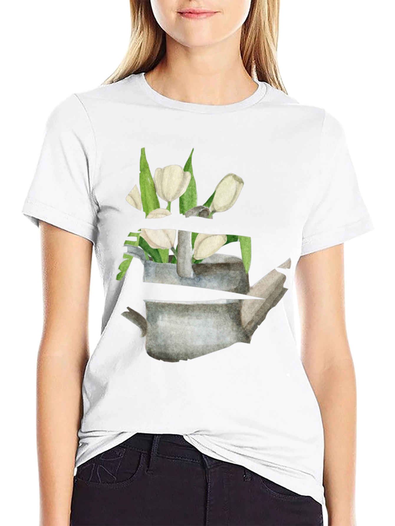 Floral Teapot Graphic Tee - Black Cotton Casual Shirt