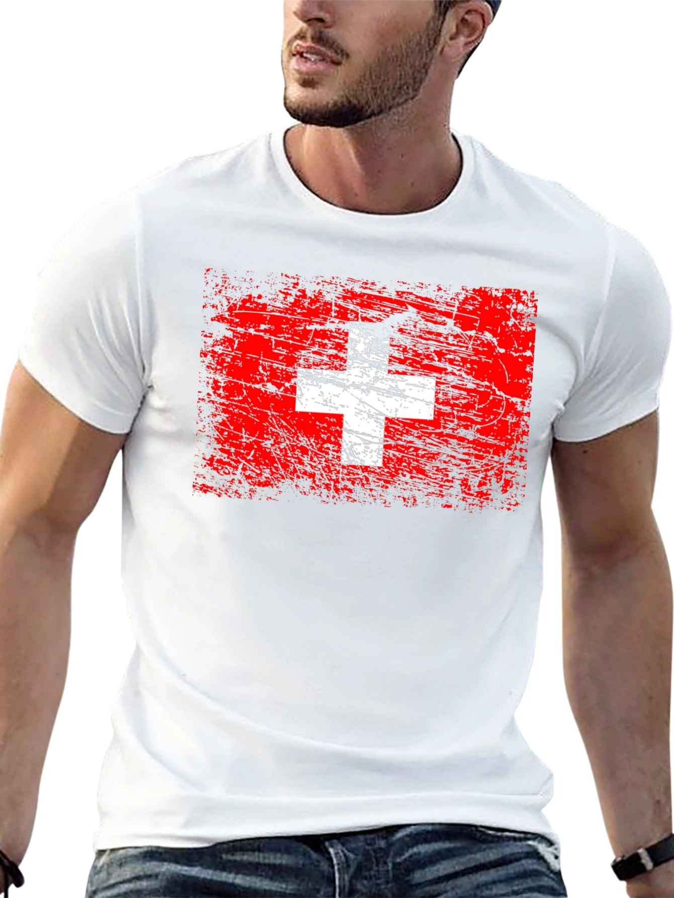 Switzerland Flag Graphic Tee - Black Cotton T-Shirt