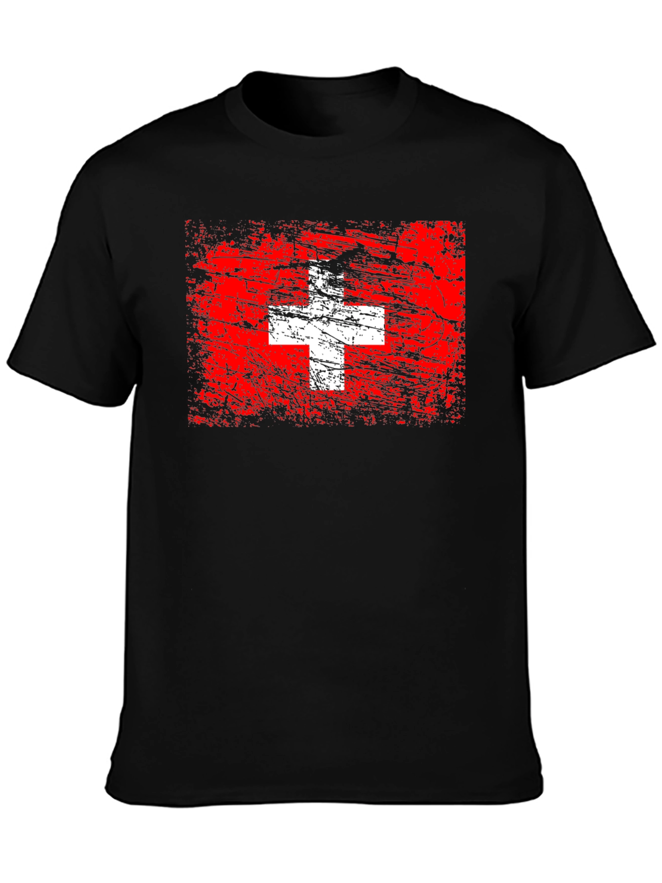 Switzerland Flag Graphic Tee - Black Cotton T-Shirt