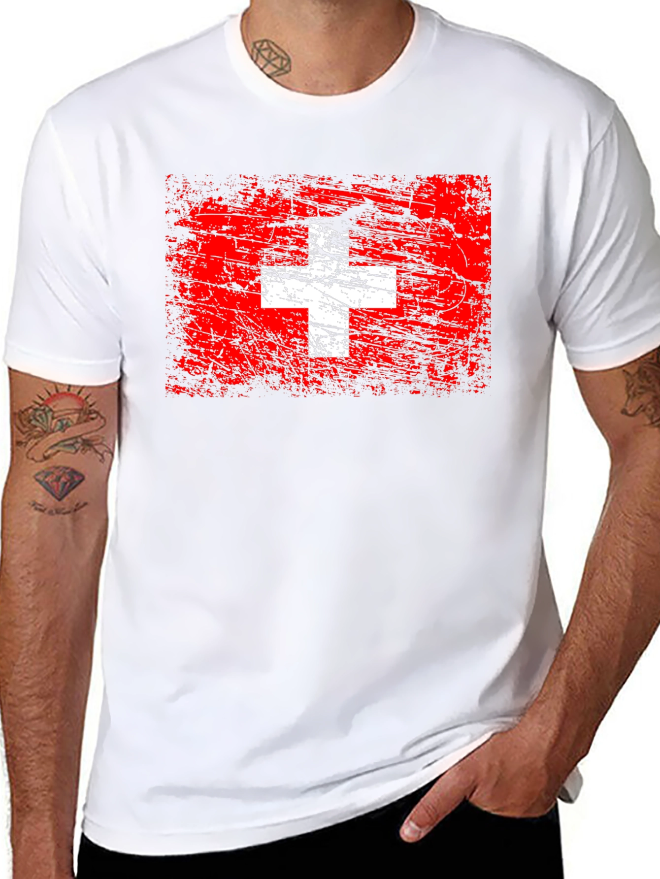 Switzerland Flag Graphic Tee - Black Cotton T-Shirt