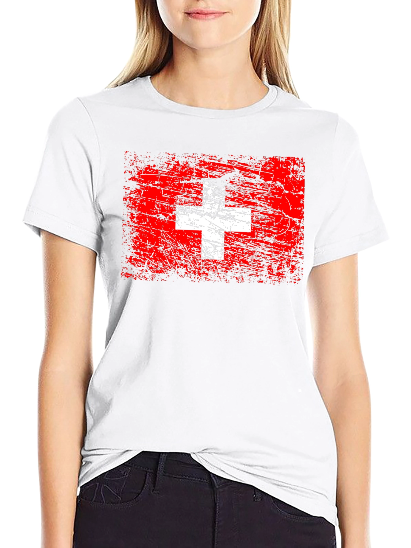 Switzerland Flag Graphic Tee - Black Cotton T-Shirt