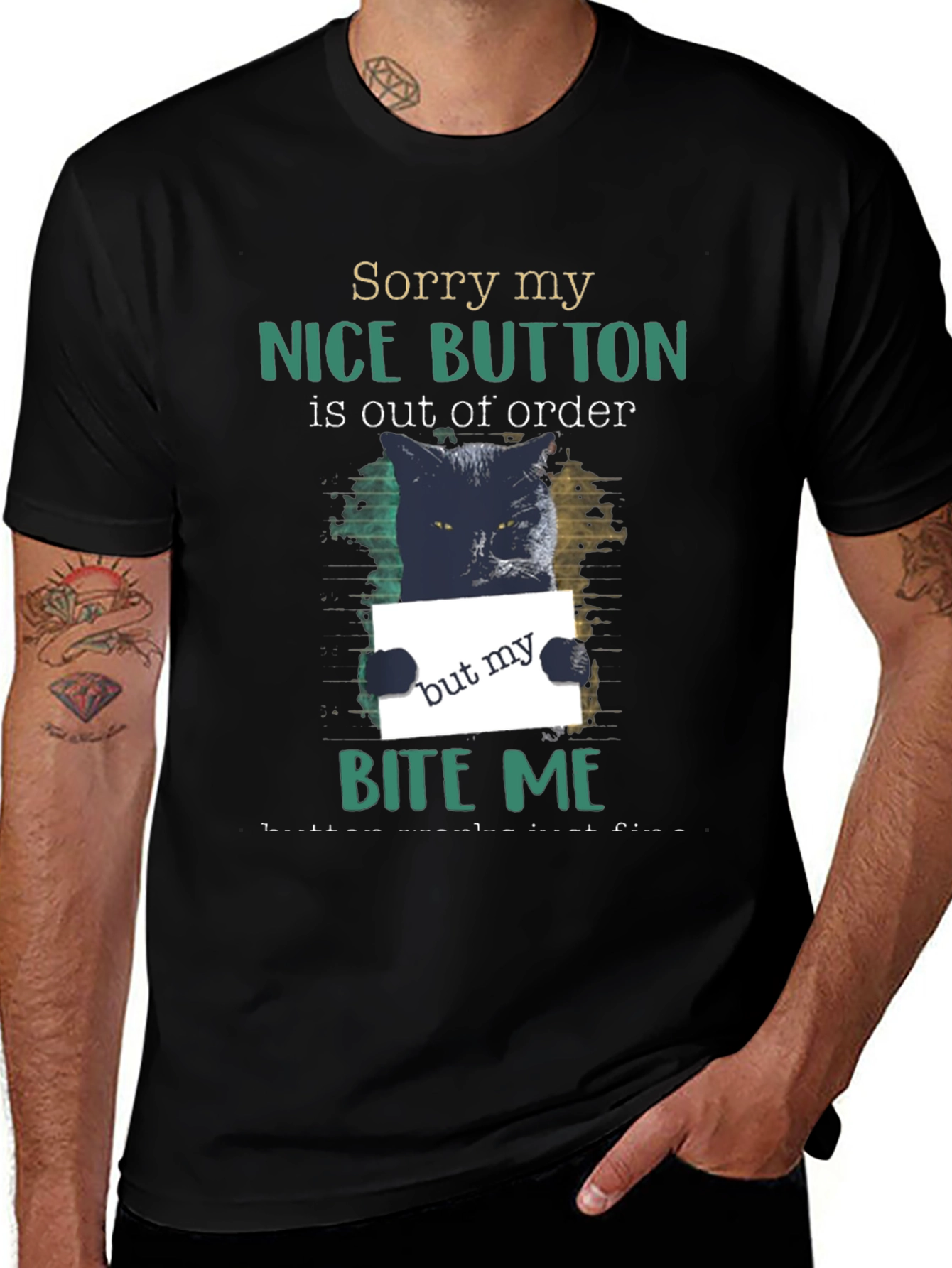 Funny Cat Bite Me Graphic T-Shirt