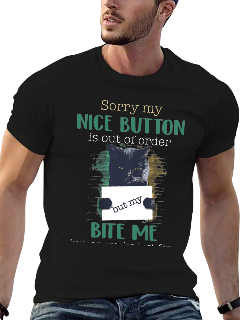 Funny Cat Bite Me Graphic T-Shirt