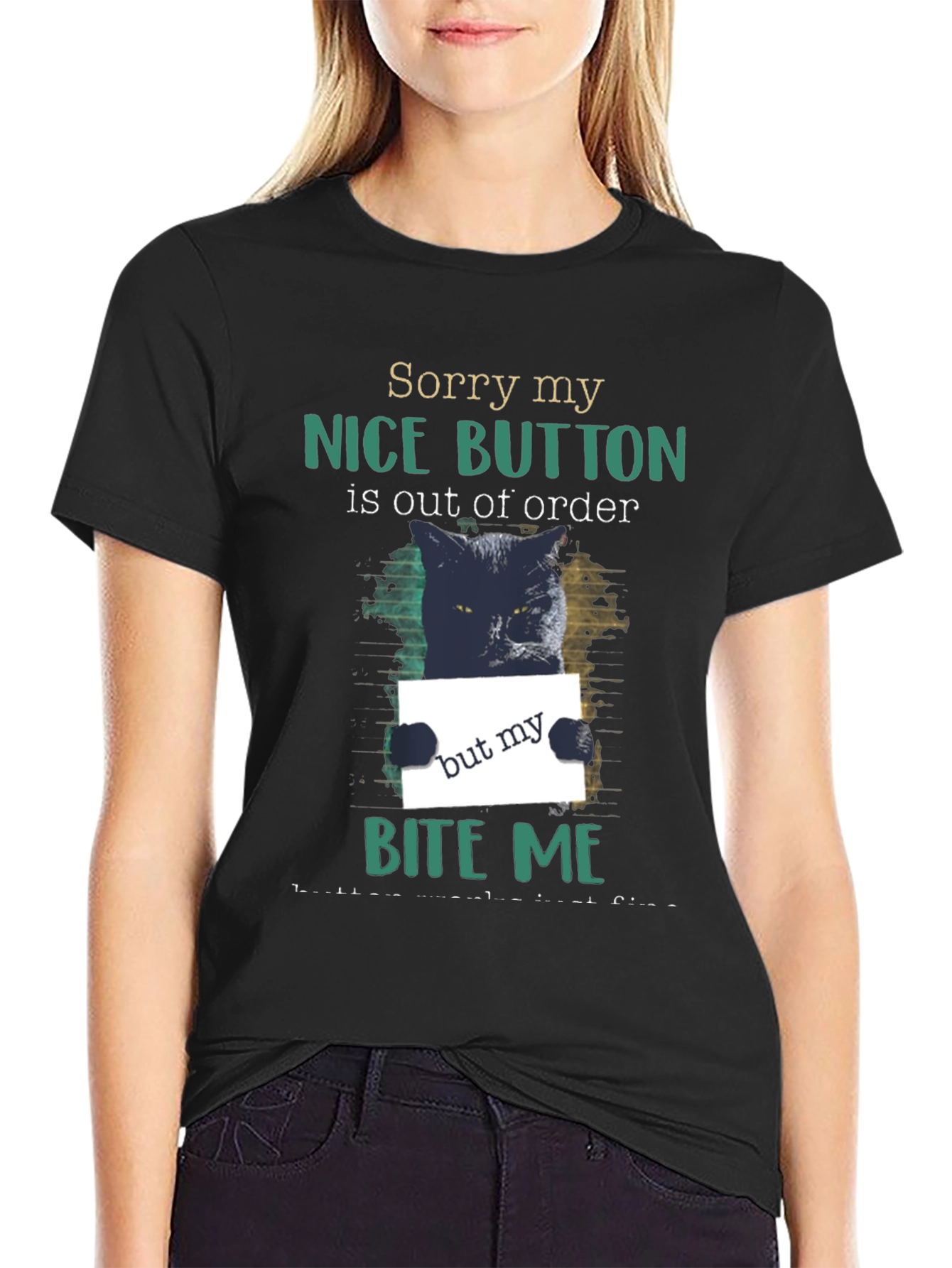 Funny Cat Bite Me Graphic T-Shirt