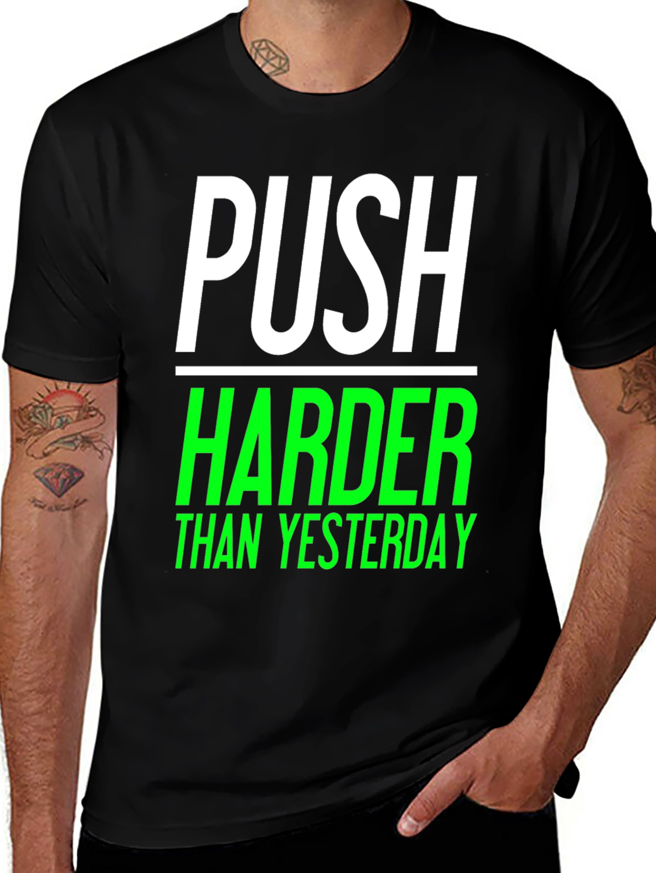 Push Harder Than Yesterday Black Graphic Tee
