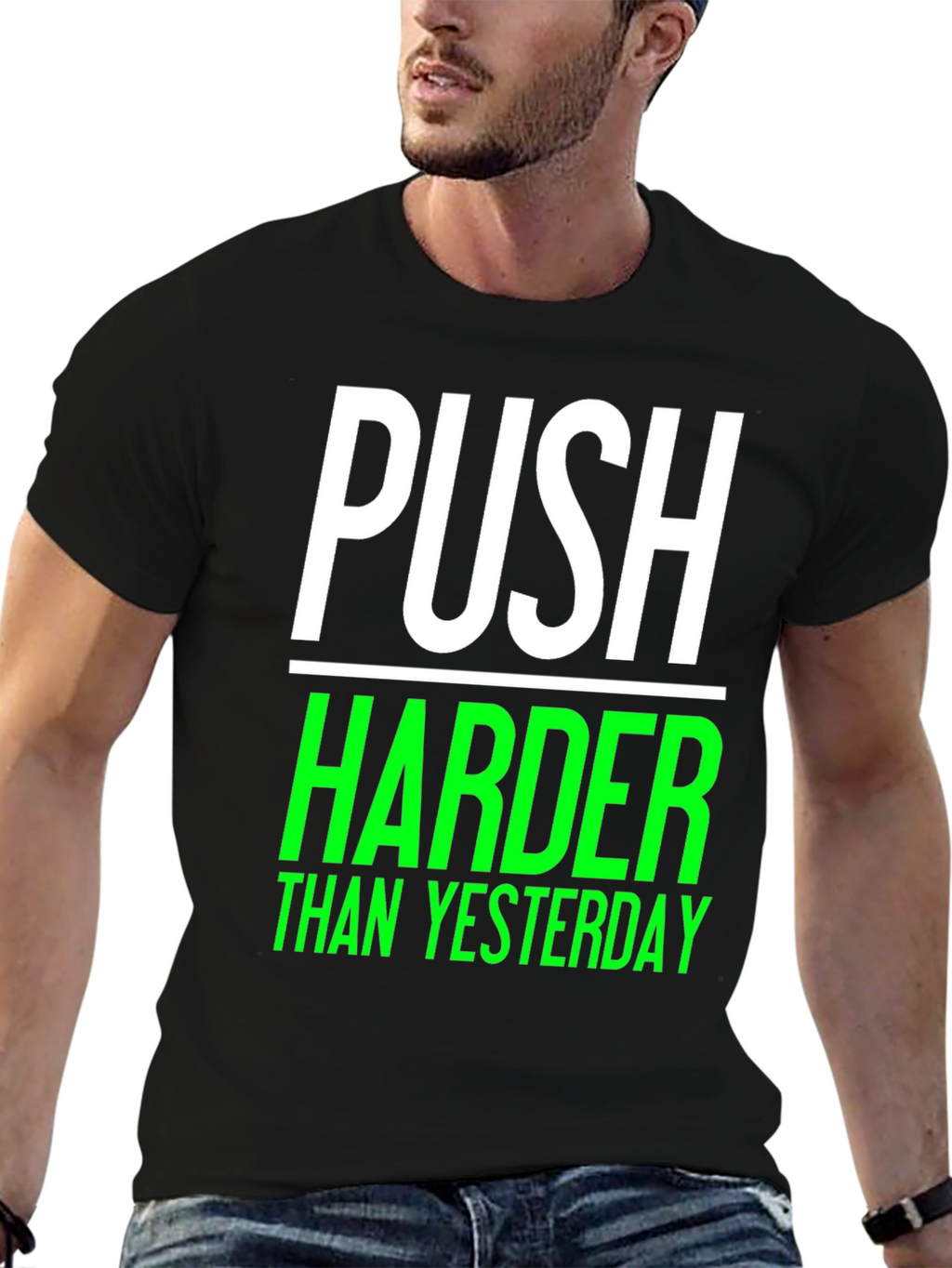 Push Harder Than Yesterday Black Graphic Tee