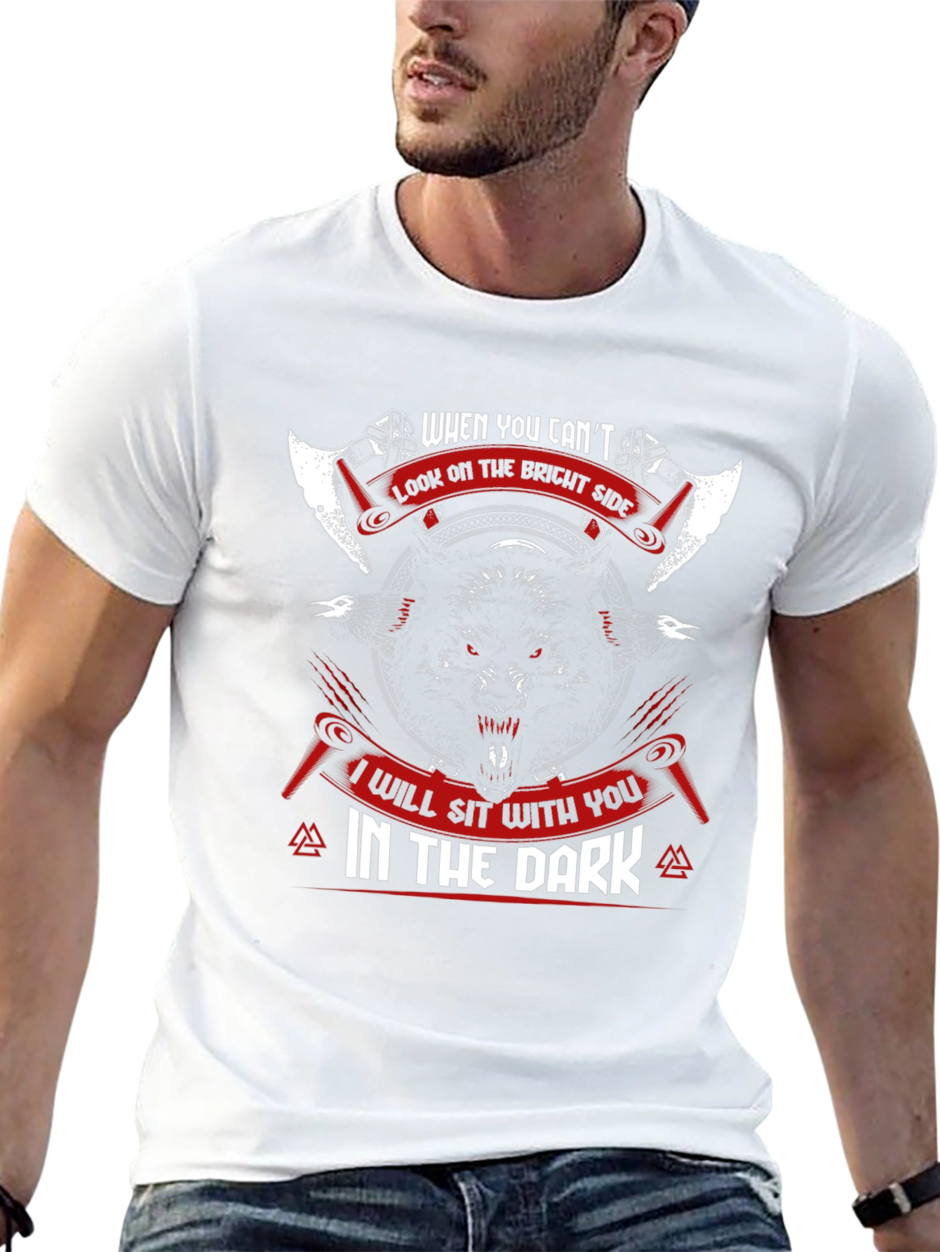 Wolf Viking T-Shirt - I Will Sit With You In The Dark