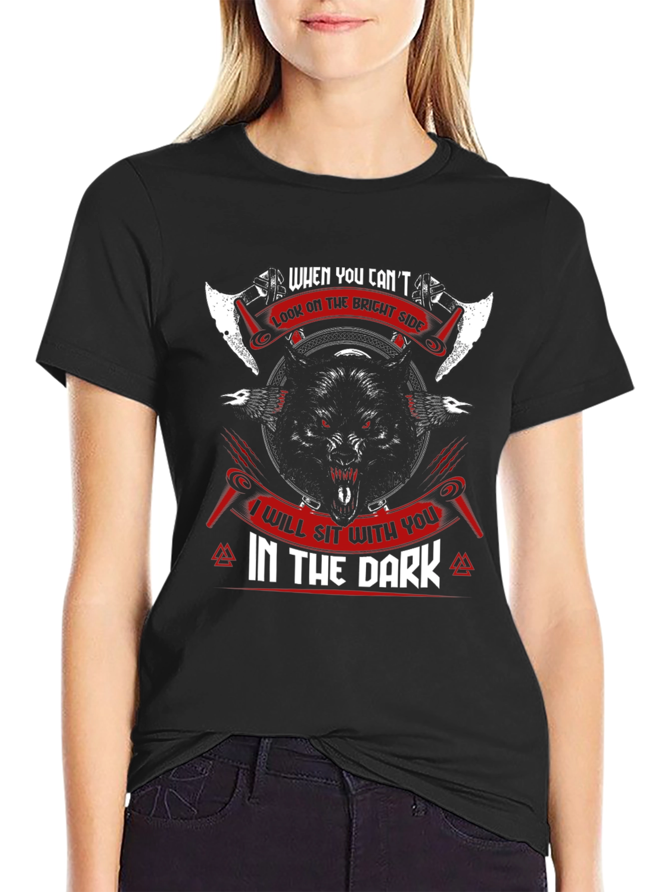 Wolf Viking T-Shirt - I Will Sit With You In The Dark