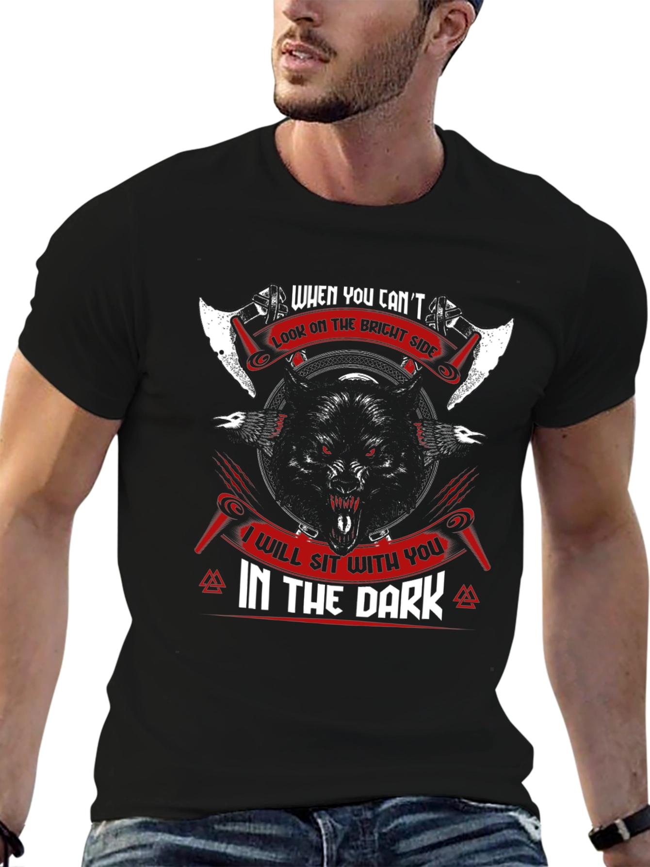 Wolf Viking T-Shirt - I Will Sit With You In The Dark
