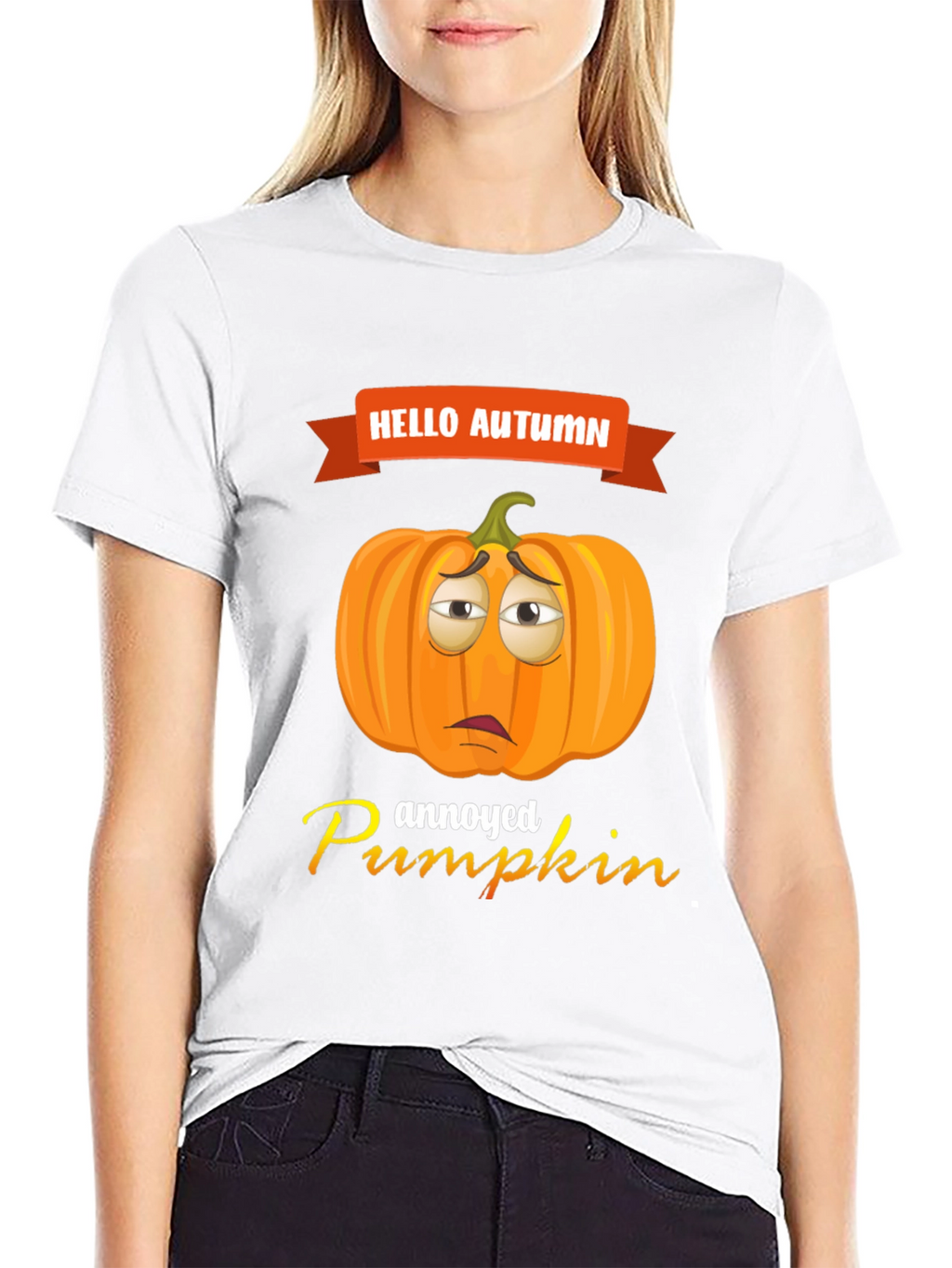 Hello Autumn Annoyed Pumpkin Graphic T-Shirt
