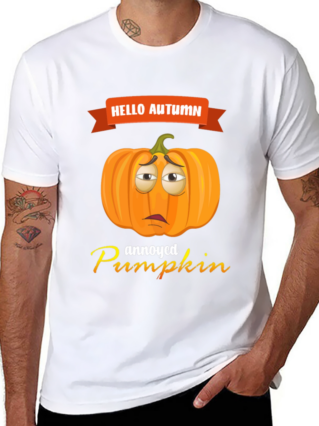 Hello Autumn Annoyed Pumpkin Graphic T-Shirt