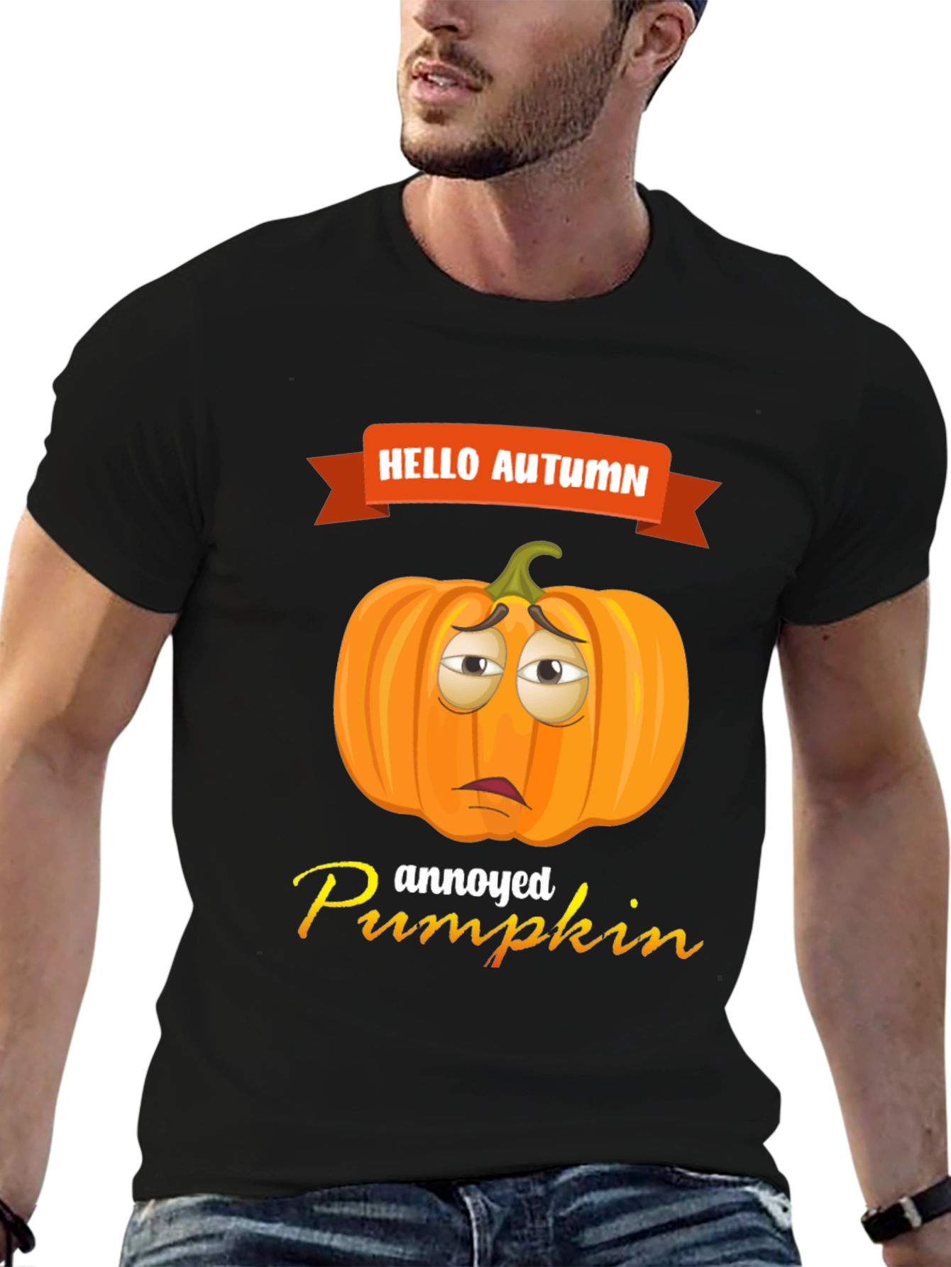 Hello Autumn Annoyed Pumpkin Graphic T-Shirt