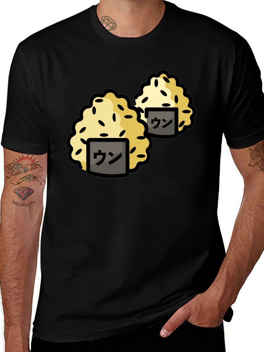 Funny Sushi Rice Ball Graphic Black T-Shirt