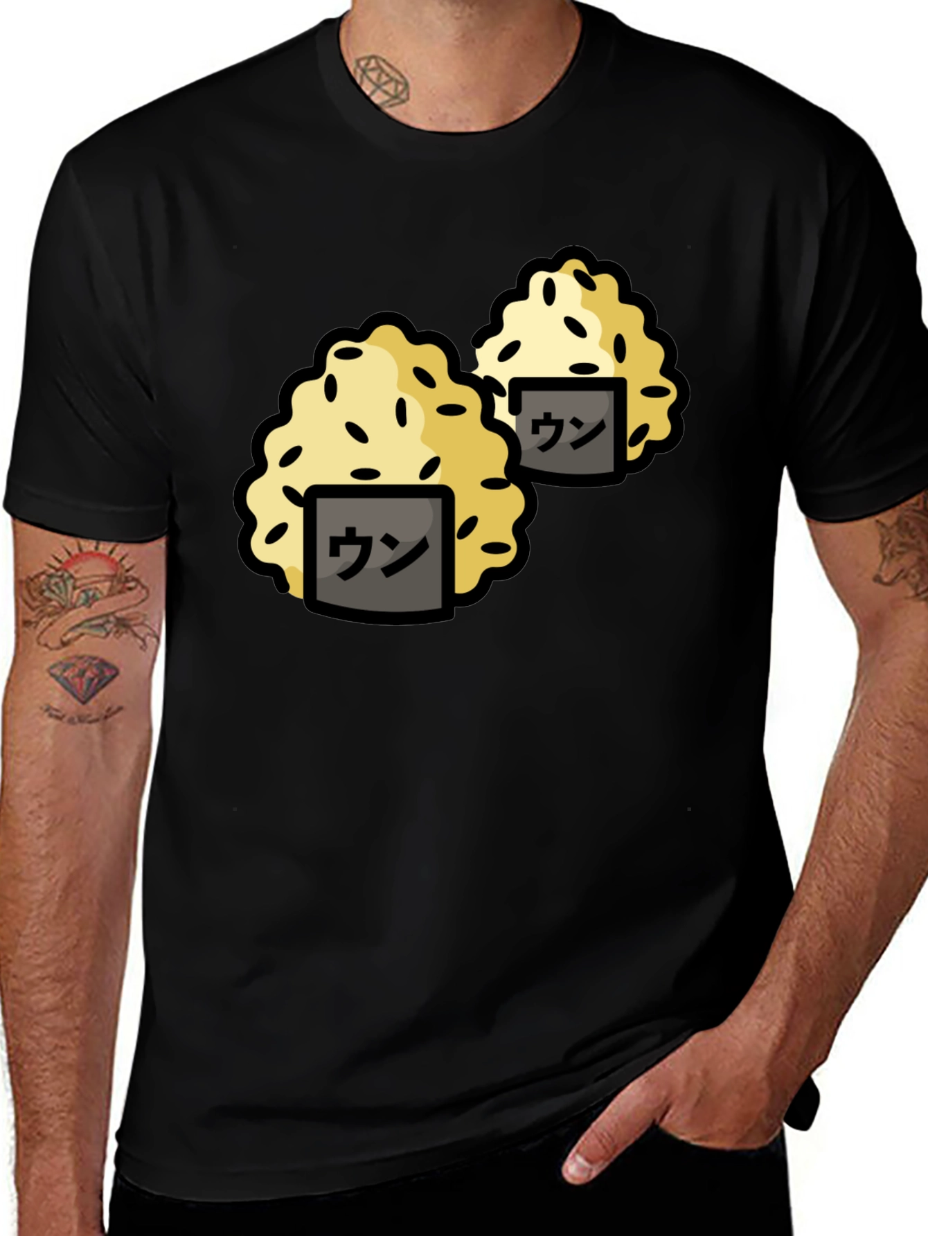 Funny Sushi Rice Ball Graphic Black T-Shirt