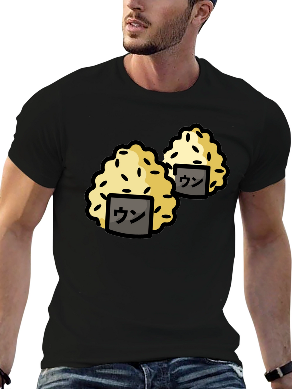 Funny Sushi Rice Ball Graphic Black T-Shirt