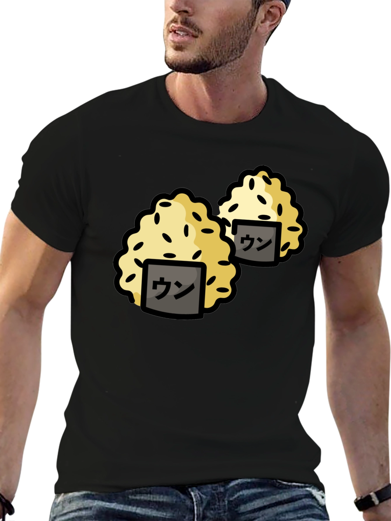 Funny Sushi Rice Ball Graphic Black T-Shirt