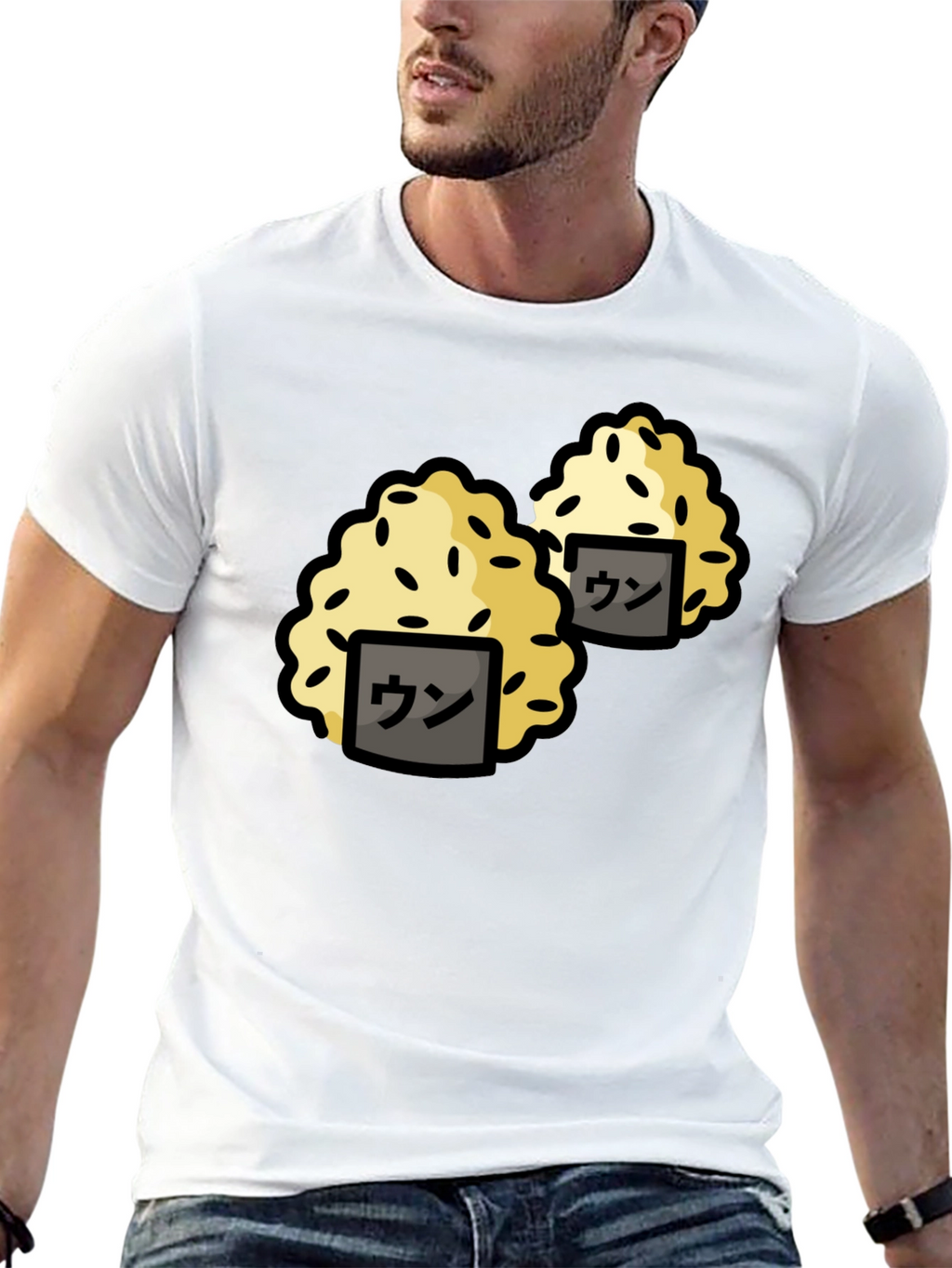 Funny Sushi Rice Ball Graphic Black T-Shirt