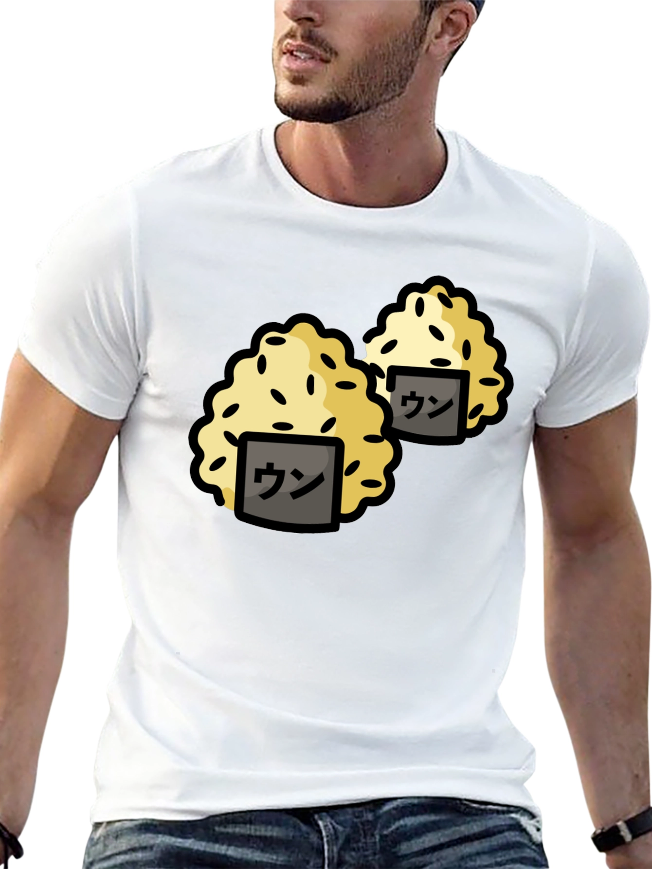 Funny Sushi Rice Ball Graphic Black T-Shirt