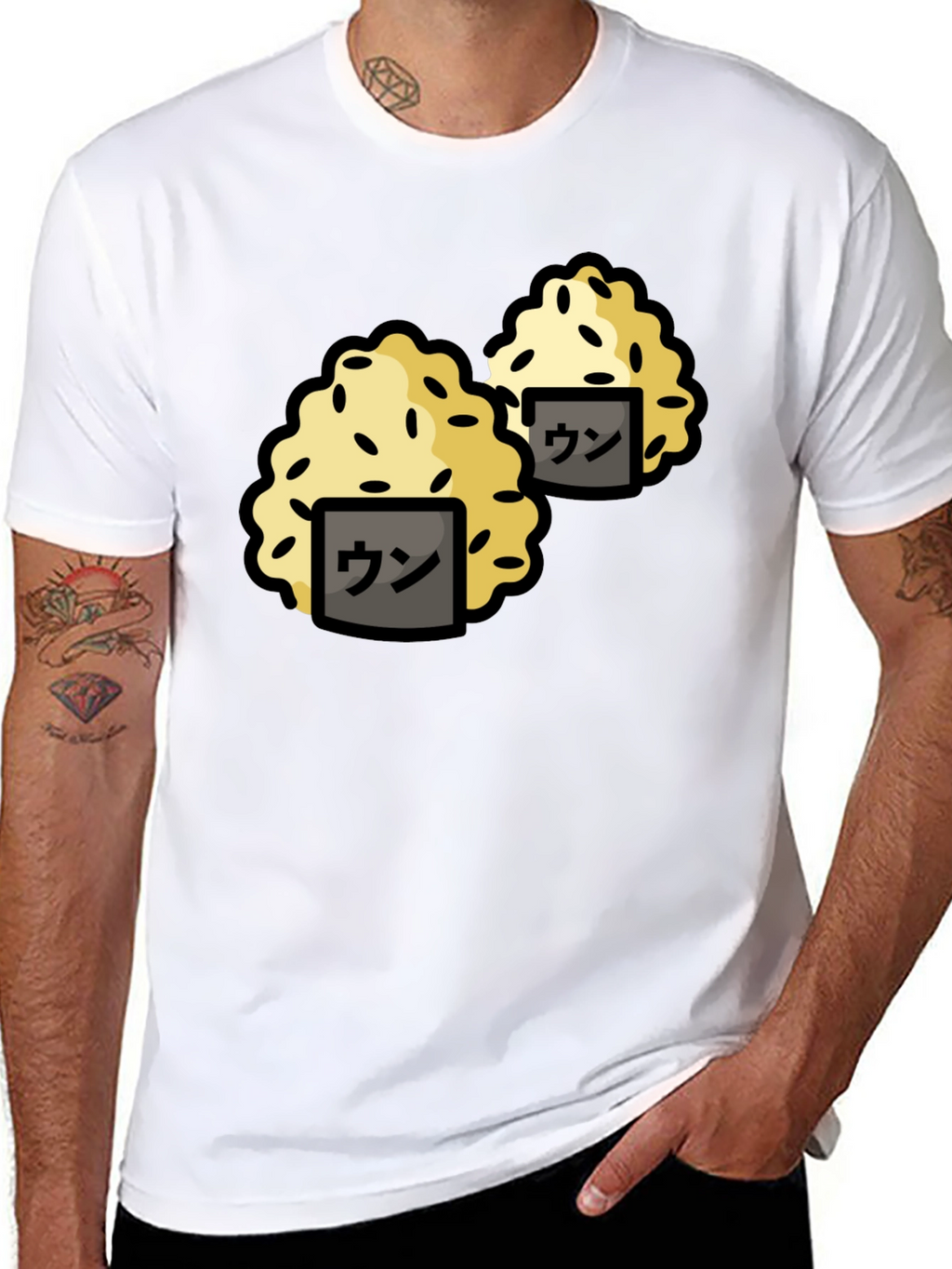 Funny Sushi Rice Ball Graphic Black T-Shirt