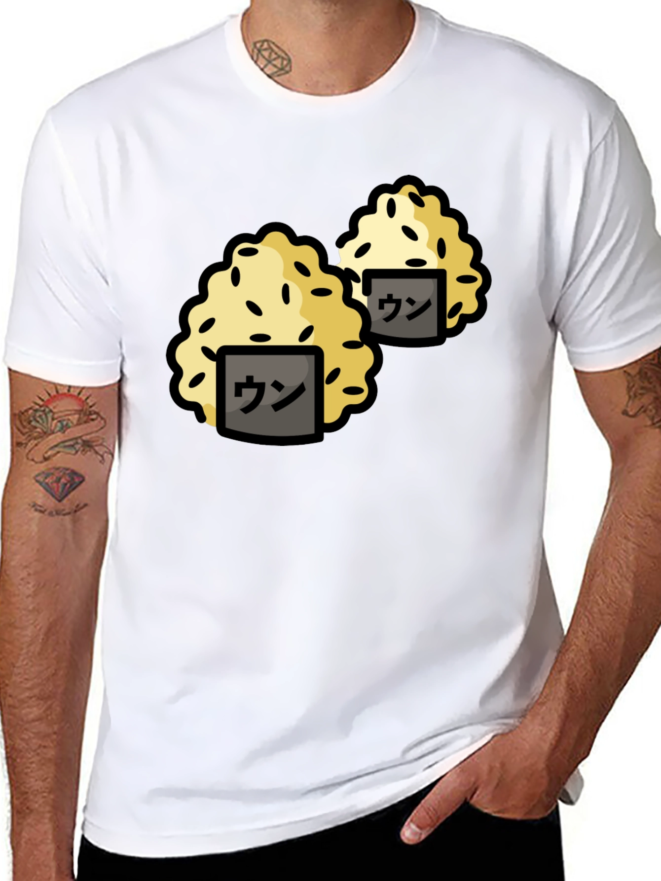 Funny Sushi Rice Ball Graphic Black T-Shirt