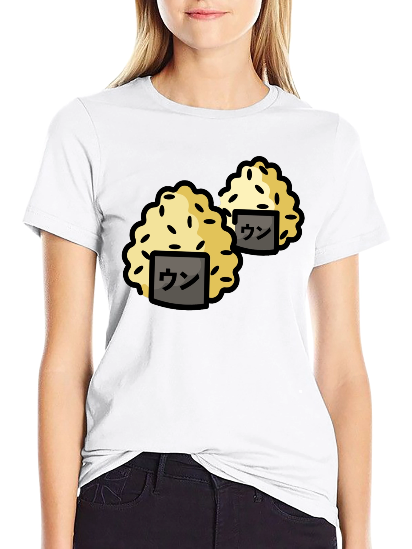 Funny Sushi Rice Ball Graphic Black T-Shirt