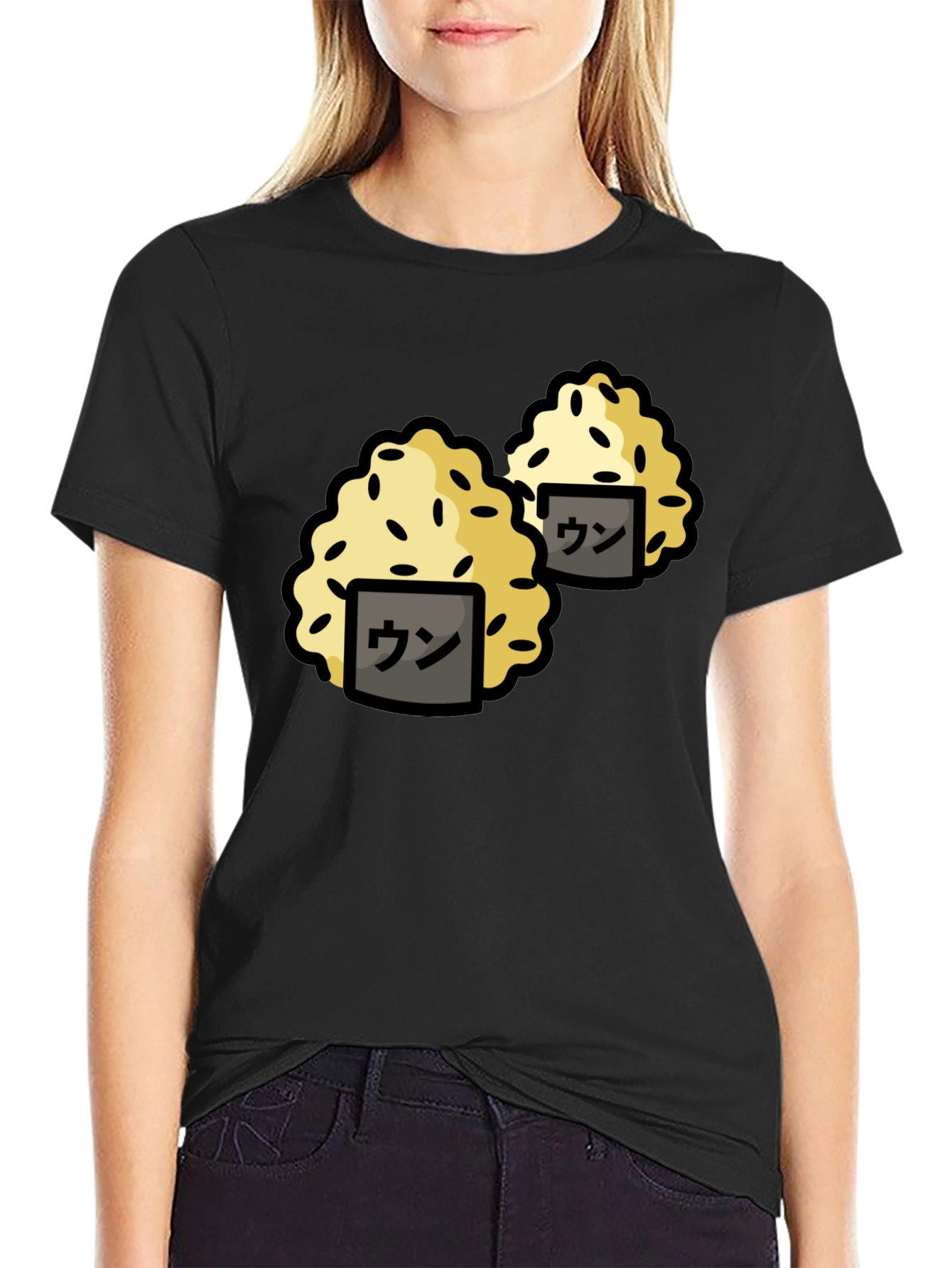 Funny Sushi Rice Ball Graphic Black T-Shirt